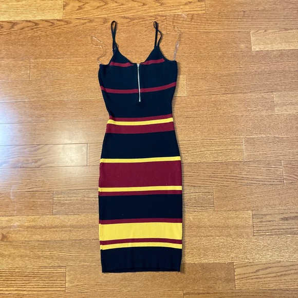 M Windsor Stripe Black Red Sweater bodycon midi fitted pencil dress Sleeveless - Picture 5 of 9